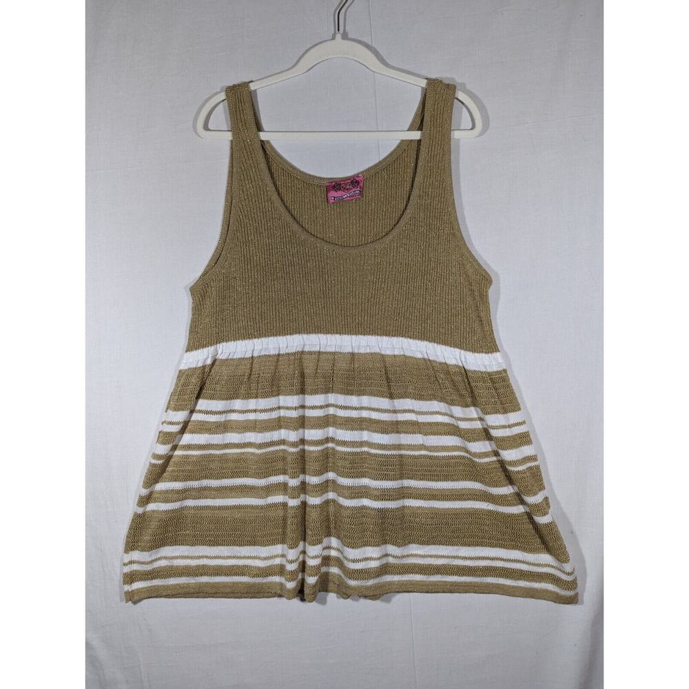 Vintage Sweet & Sinful Striped Tank Top Shirt Gold White Sparkly Medium